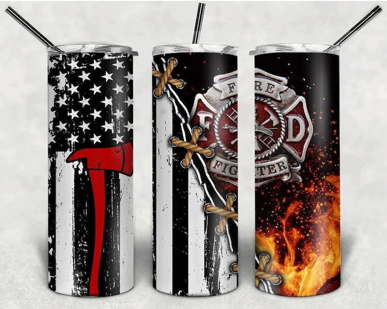 Firefighter Black Flag Tumbler