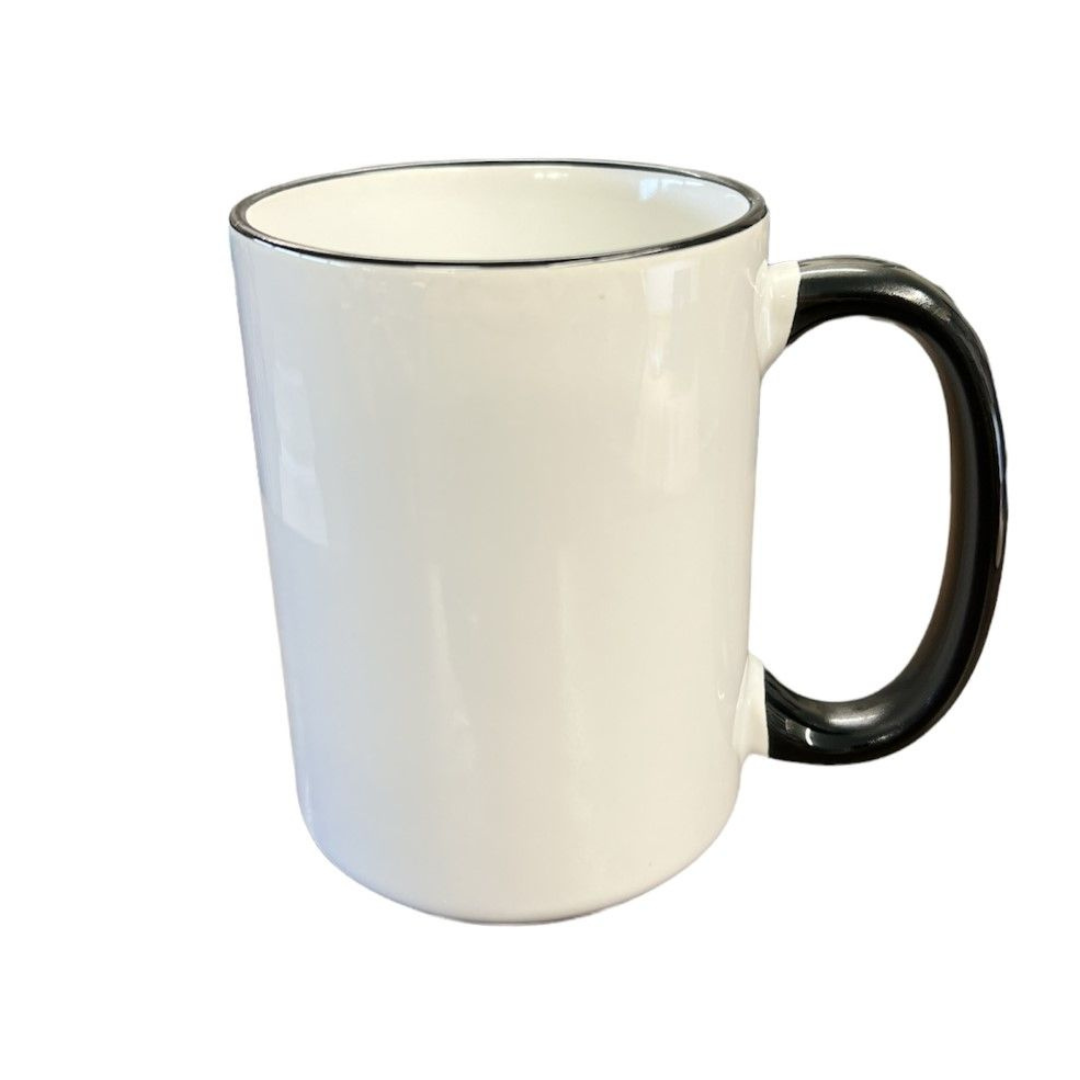 15 Ounce Custom Coffee Mugs - Black Rim and Handle