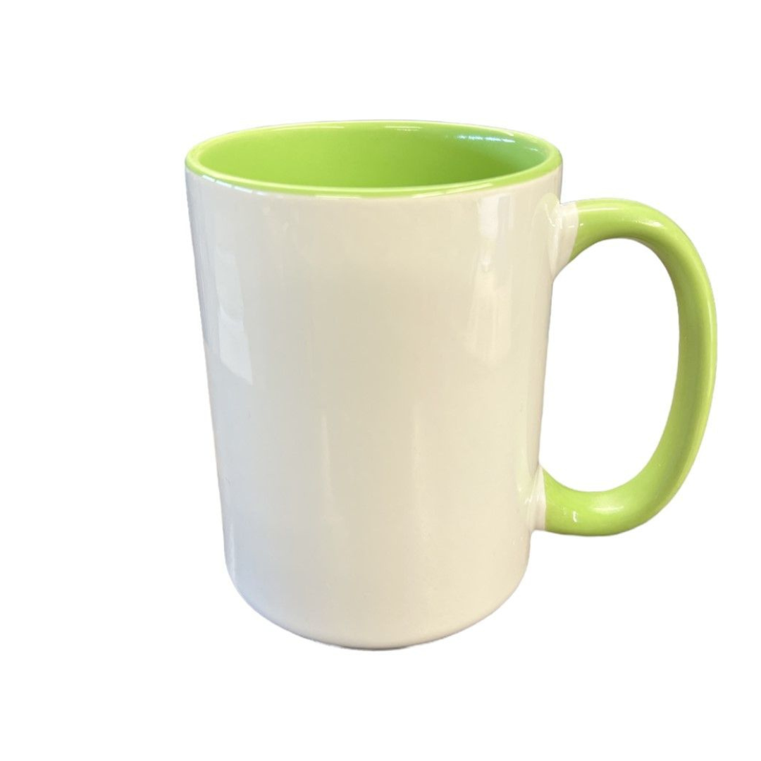 15 Ounce Custom Coffee Mugs - Green Inside and Handle